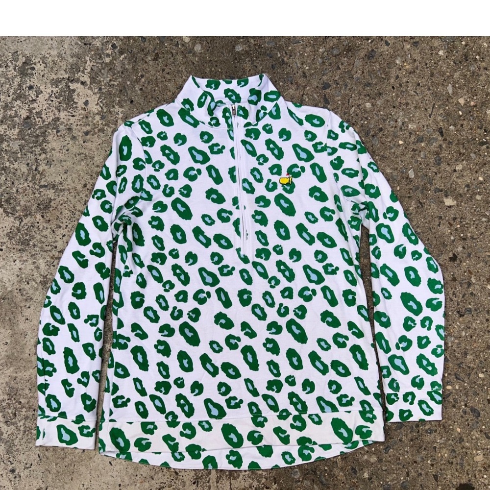 Magnolia Lane Masters Green Leopard Print Golf Quarter Zip Pullover Medium